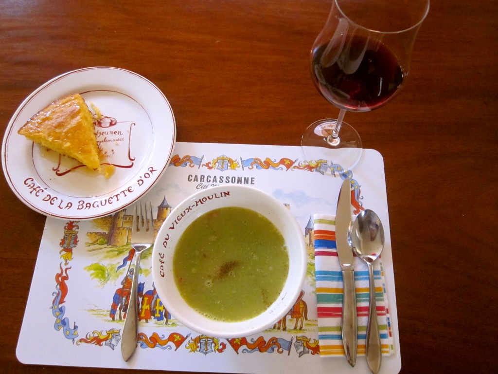 This week's recipe, Cheating-on-Winter Pea Soup pairs perfectly with cornbread slathered in honey and Black Mountain Vineyard's Pinot Noir.