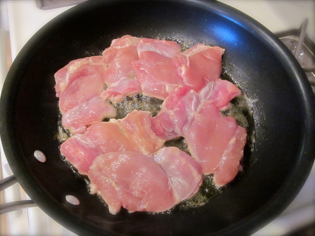 I exchanged chicken breasts for thighs, pounding them lightly before sauteing them in a pan with olive oil and butter. If you prefer beef, try a filet mignon. 