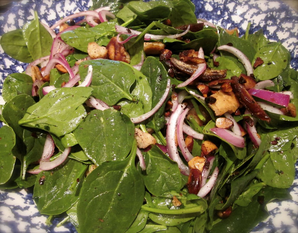 Baby Spinach Salad with Dates & Almonds from Ottolenghi & Tamini's  cookbook "Jerusalem" 