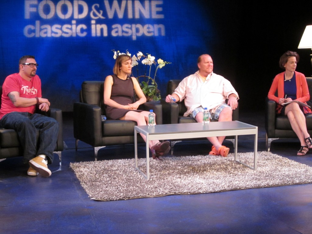 Food & Wine Festival Classic coversation,"The Chef & the Rancher" with (l to r) Chef Chris Cosentino, businesswoman Anya Fernald, Chef Mario Batali and Editor Dana Cowin.