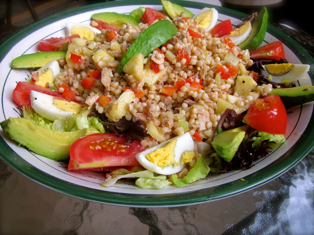 Wheat Berry and Tuna Salad (I substituted Israeli Couscous for the elusive Wheat Berry)