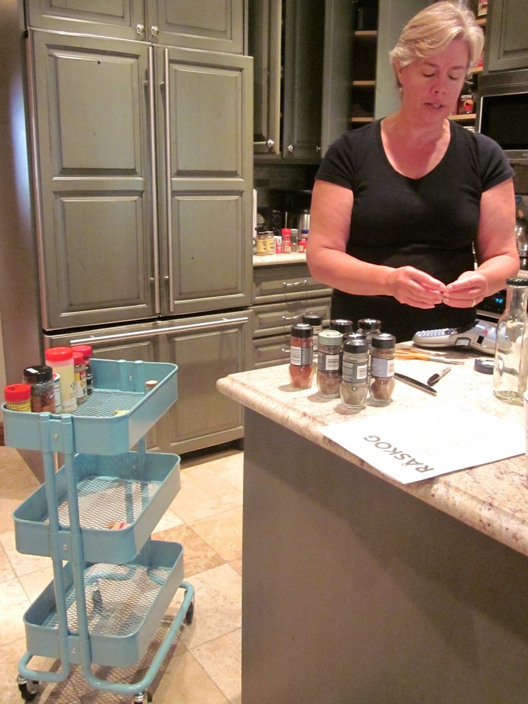 Judy labeled each spice jar and placed them in the IKEA cart, A to Z. (The cart arrived in 2,500 pieces with the directions in Swedish.) 