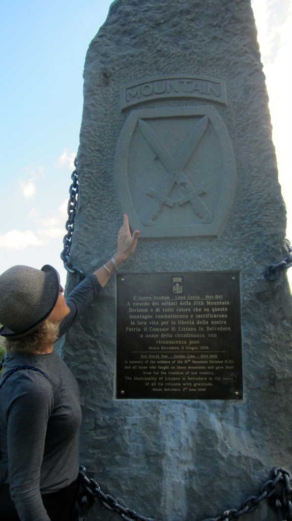 Donna, standing at the 10th Mountain Division on Mt. Belvedere