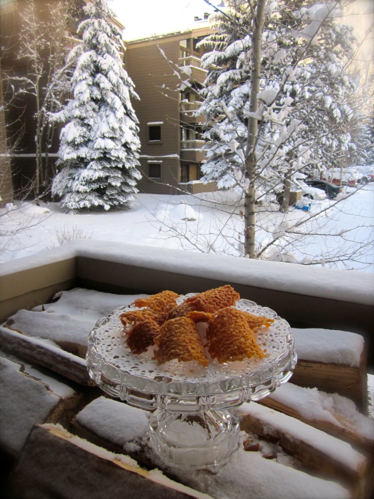 STILL LIFE: Almond-Orange Tuiles at -17 degrees and 14 inches of snow.