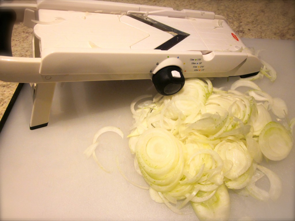 I used a mandolin to get thinly sliced onions.
