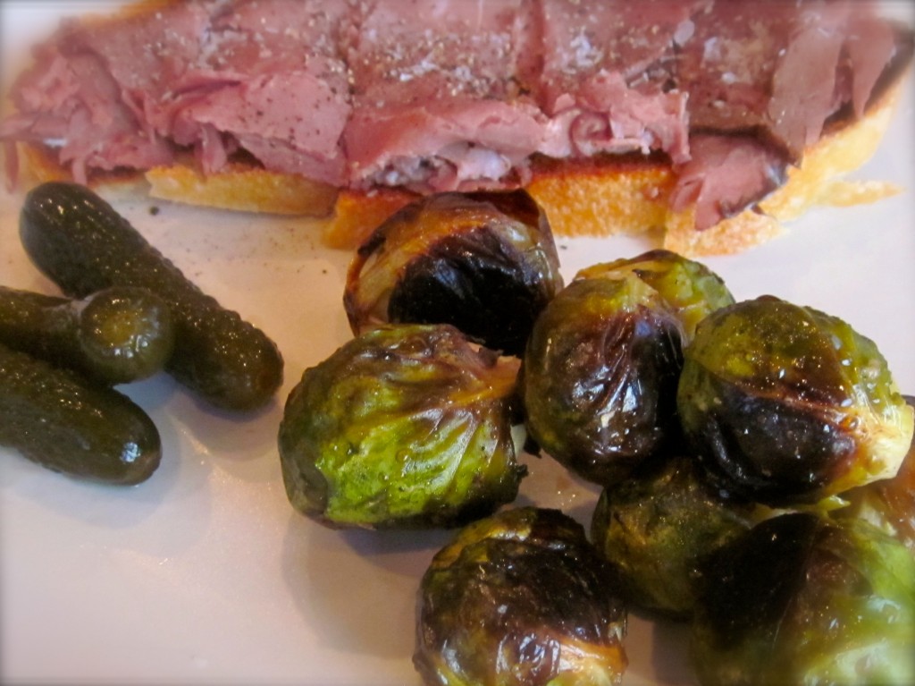 A light dinner, Tartine Saint-Germain with roasted brussel sprouts (Spotted at the farmer's market. Sold.)