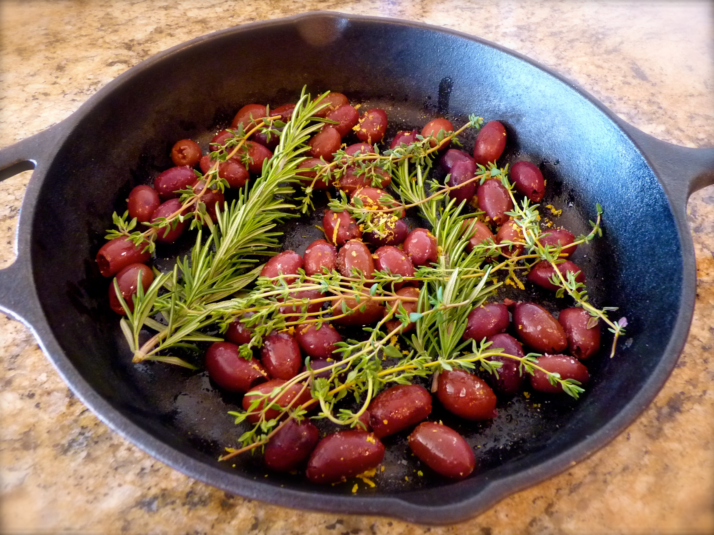 My olives (a different kind) with herbs, olive oil and seasoning, ready for the 425 degree over