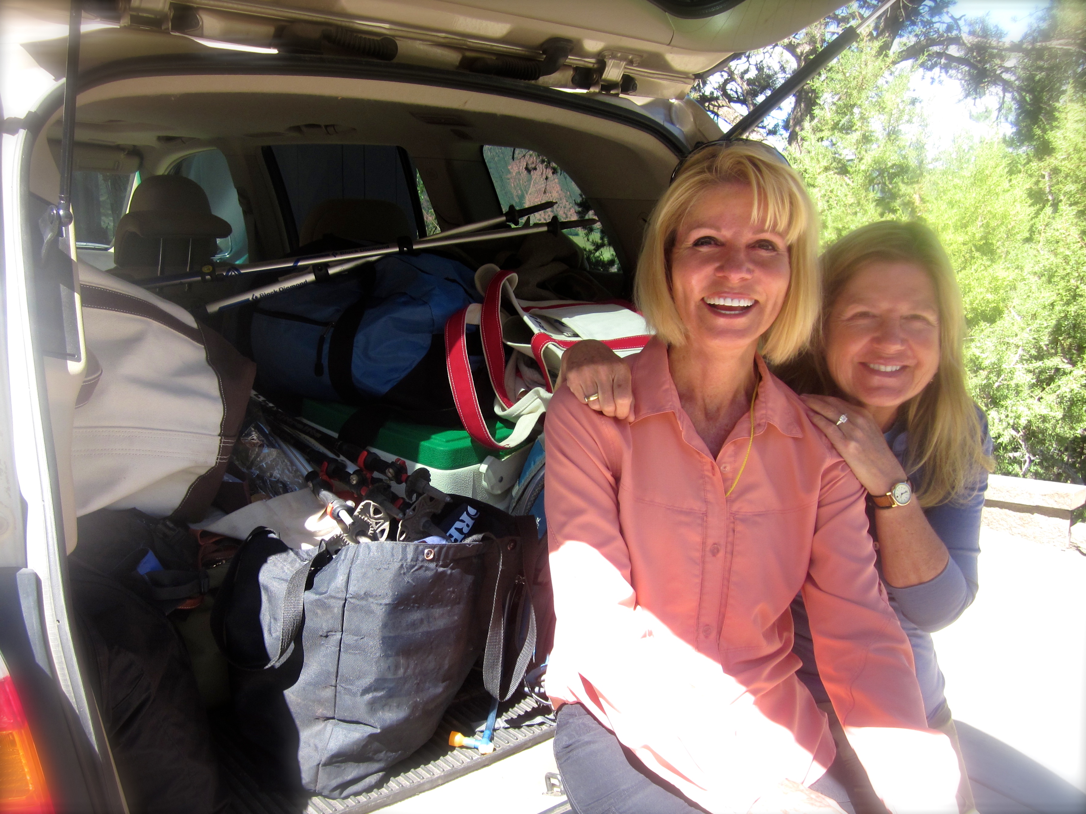 DonnaC and Francine are unable to explain why an overnight trip with four women requires all this luggage.(So, they smiled instead.)