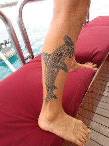Our guide had several interesting tattoos. This is a Hammerhead Shark which I later saw.