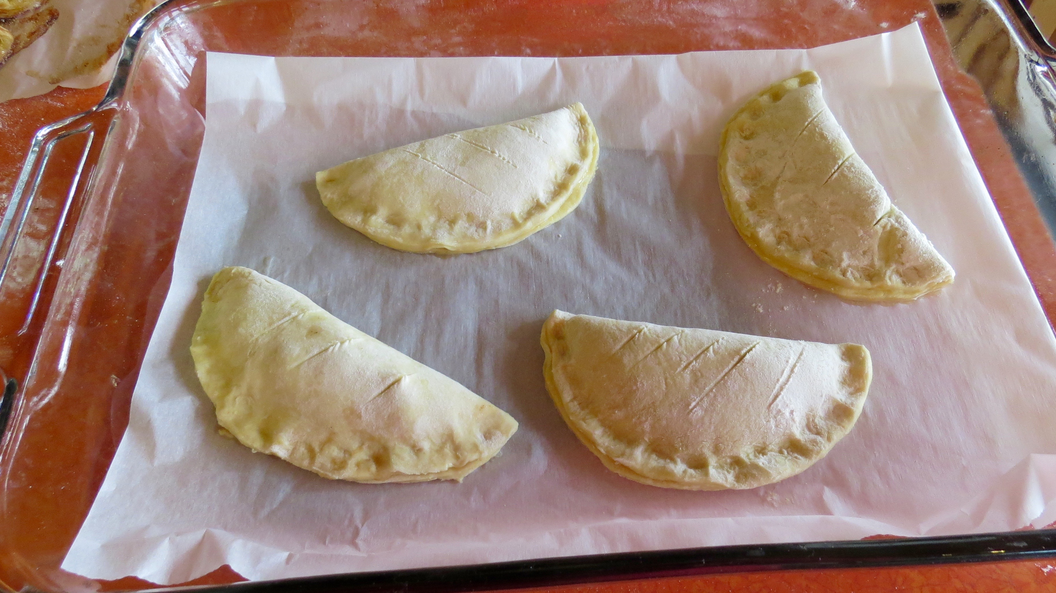 The Chaussons aux Pommes are ready for the oven.