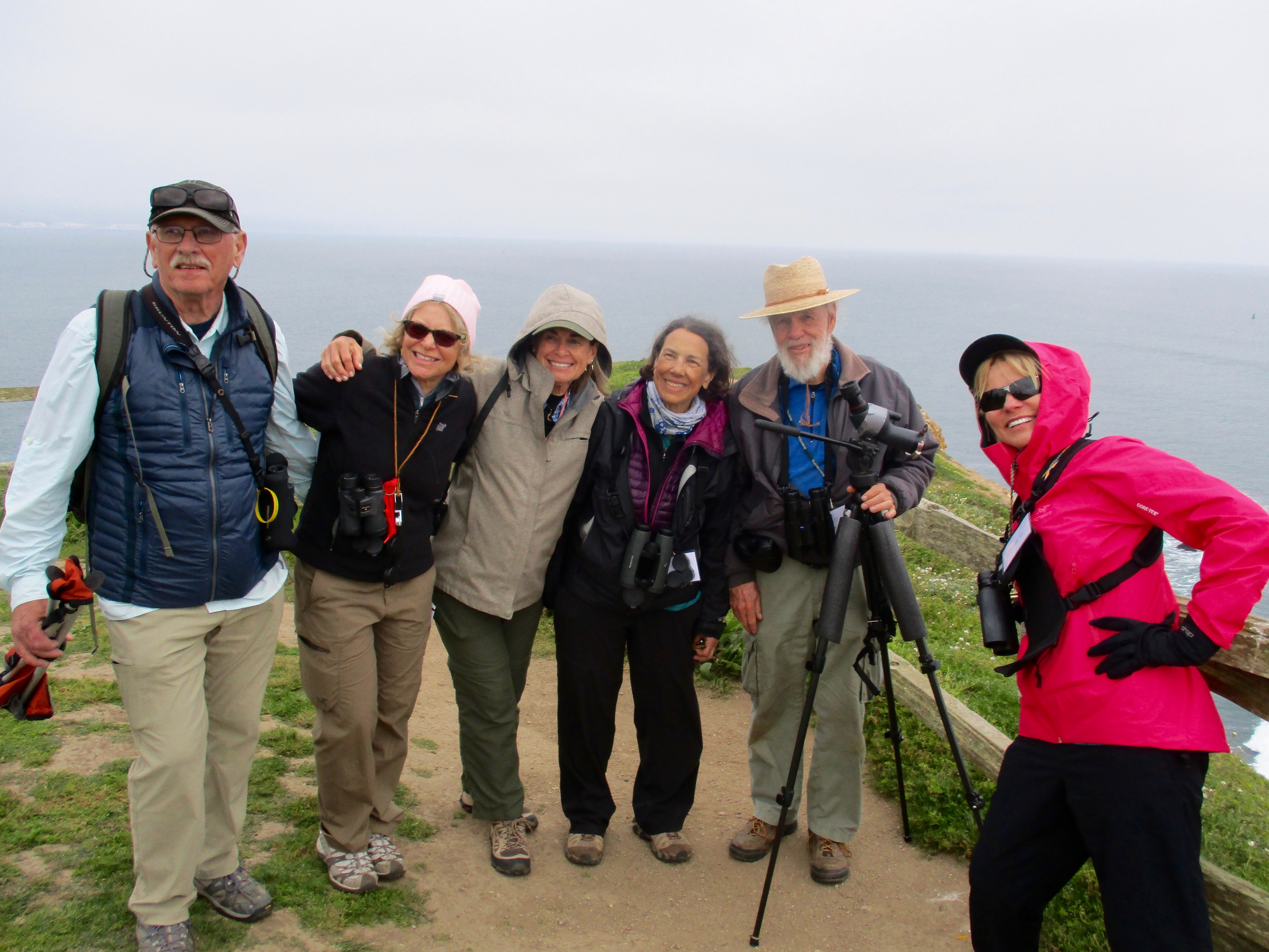 The Valley Vixens, my nature study group, flew to California for a long week-end of whales, wildflowers and birds. - with our guides at Chimney Rock, Point Reyes National Seashore